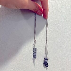 Silver and black diamond cat pendant necklace